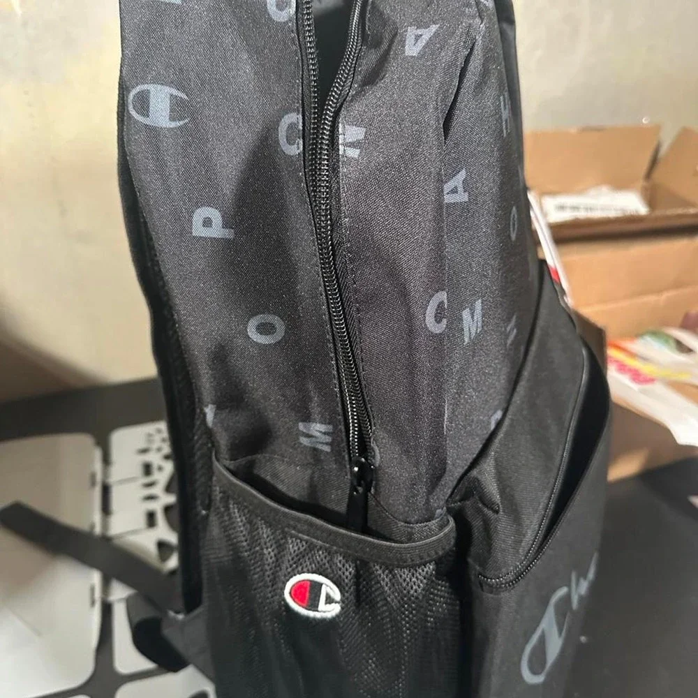 Champion Black Monogram Logo Backpack Laptop Sleeve School Travel Bag NEW